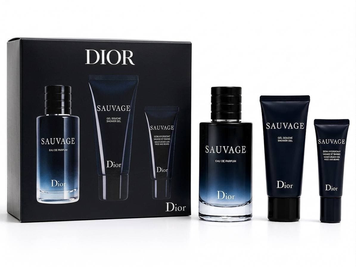 Coffret Dior-Sauvage-Eau de Parfum-60ml + Gel Douche-50ml + Soin hydratant-20ml (3 pièces)